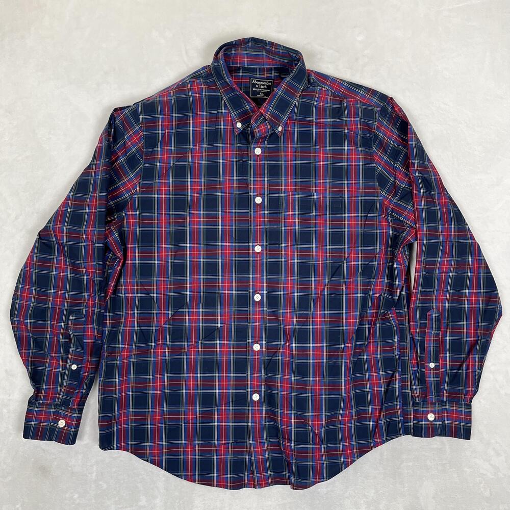 Abercrombie & Fitch Shirt Mens 2XL Blue Plaid Long Sleeve Button Down Casual